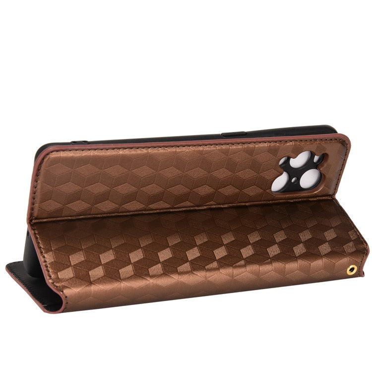 Protective Cover Shockproof Rhombus Pattern Imprinted Cell Phone Case PU Leather + TPU Phone Case with Stand Wallet for Oppo Find X3 Pro / Find X3 - Brown