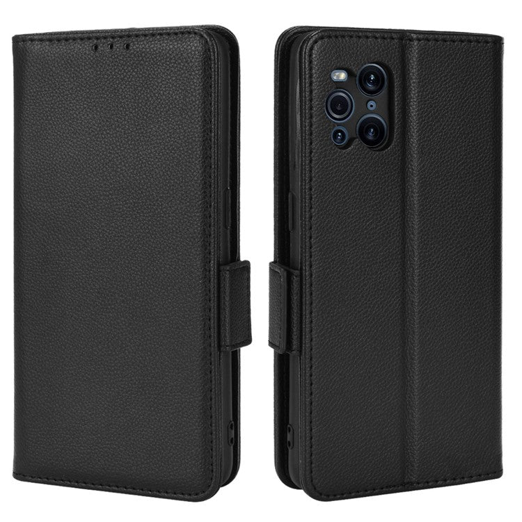 Stand Feature Litchi Texture PU Leather Wallet Flip Cover TPU Shockproof Interior Case for Oppo Find X3 / Find X3 Pro - Black