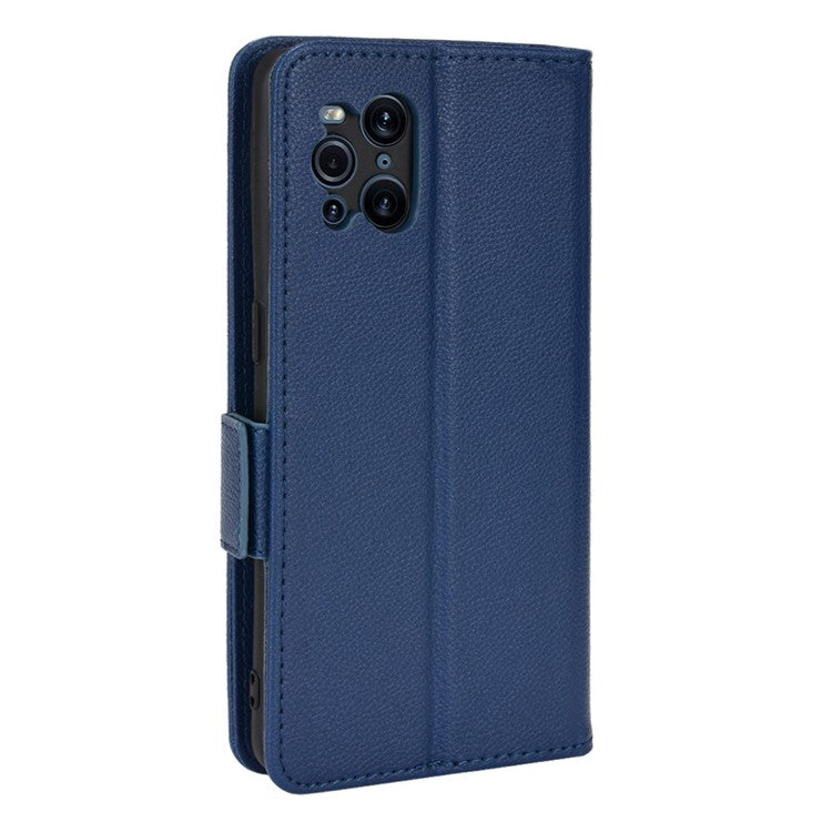 Stand Feature Litchi Texture PU Leather Wallet Flip Cover TPU Shockproof Interior Case for Oppo Find X3 / Find X3 Pro - Dark Blue