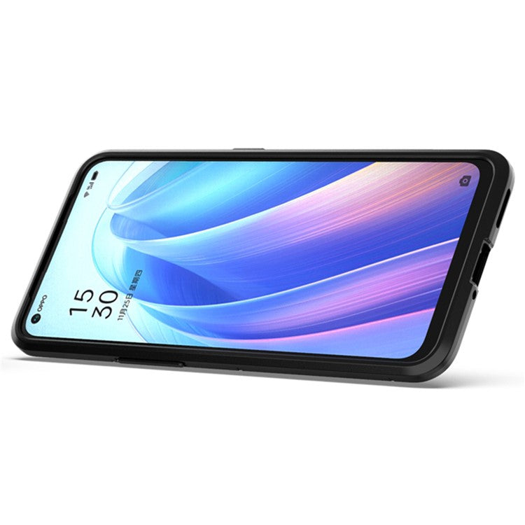 Ring Kickstand Sturdy Anti-Shock Flexible TPU + Hard PC Back Cover for Oppo Reno7 SE 5G - Black