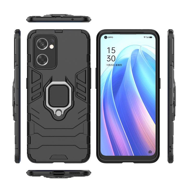 Ring Kickstand Sturdy Anti-Shock Flexible TPU + Hard PC Back Cover for Oppo Reno7 SE 5G - Black
