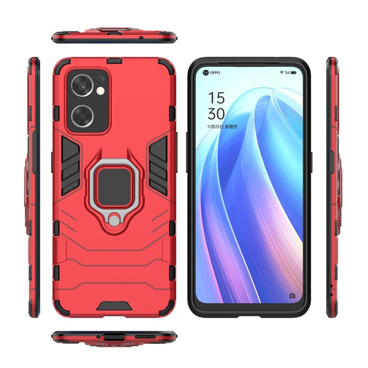 Ring Kickstand Sturdy Anti-Shock Flexible TPU + Hard PC Back Cover for Oppo Reno7 SE 5G - Red