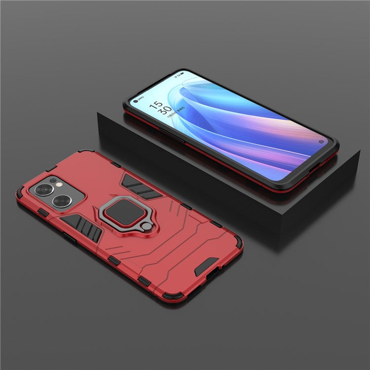 Ring Kickstand Sturdy Anti-Shock Flexible TPU + Hard PC Back Cover for Oppo Reno7 SE 5G - Red