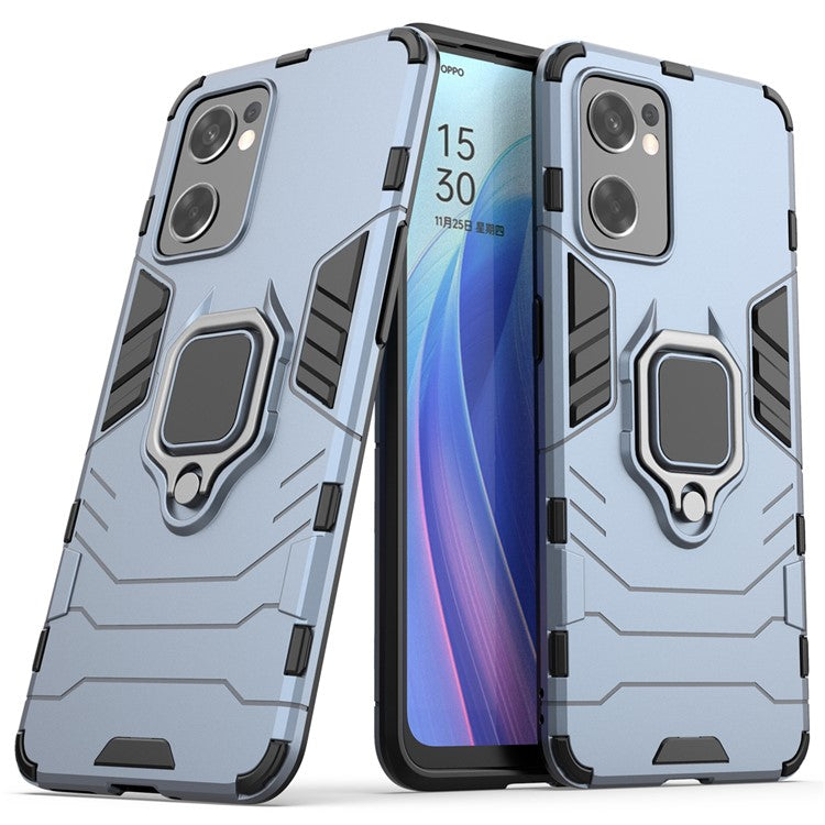 Ring Kickstand Sturdy Anti-Shock Flexible TPU + Hard PC Back Cover for Oppo Reno7 SE 5G - Blue