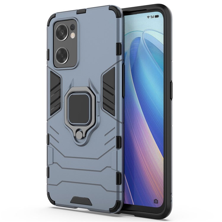 Ring Kickstand Sturdy Anti-Shock Flexible TPU + Hard PC Back Cover for Oppo Reno7 SE 5G - Blue