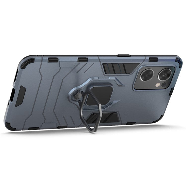 Ring Kickstand Sturdy Anti-Shock Flexible TPU + Hard PC Back Cover for Oppo Reno7 SE 5G - Blue