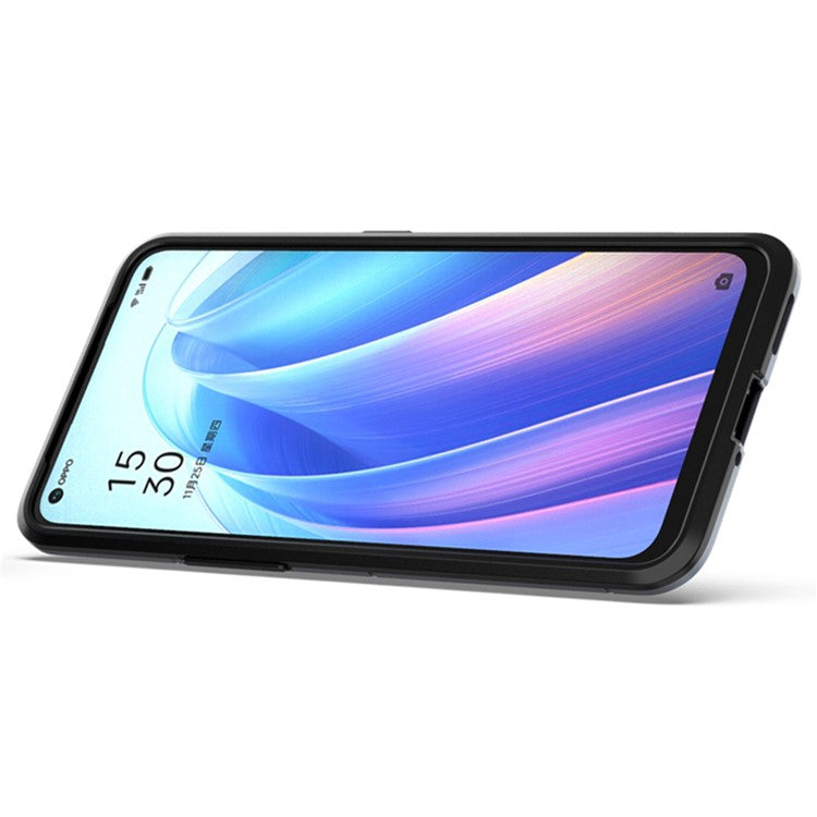 Ring Kickstand Sturdy Anti-Shock Flexible TPU + Hard PC Back Cover for Oppo Reno7 SE 5G - Blue