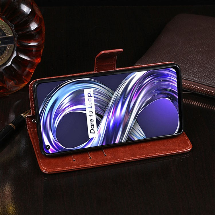 IDEWEI For Realme 8i/Narzo 50 4G Crazy Horse Texture Leather Case Magnetic Clasp Phone Cover with Stand Wallet - White