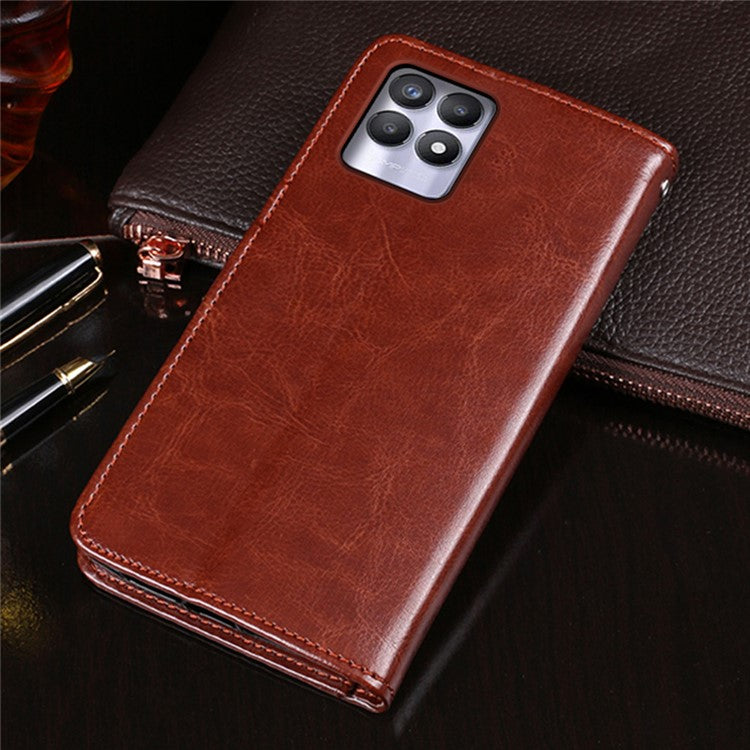 IDEWEI For Realme 8i/Narzo 50 4G Crazy Horse Texture Leather Case Magnetic Clasp Phone Cover with Stand Wallet - Red