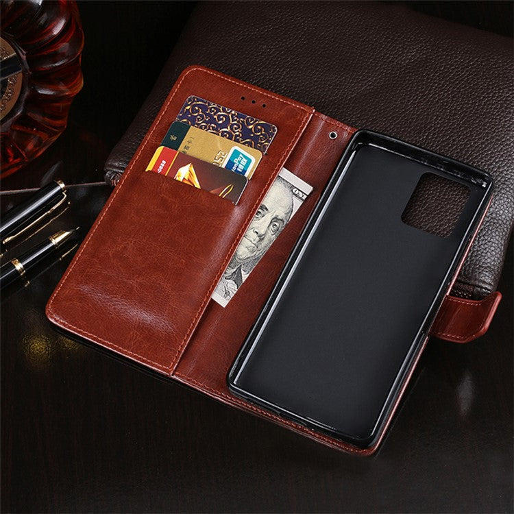 IDEWEI For Realme 8i/Narzo 50 4G Crazy Horse Texture Leather Case Magnetic Clasp Phone Cover with Stand Wallet - Red