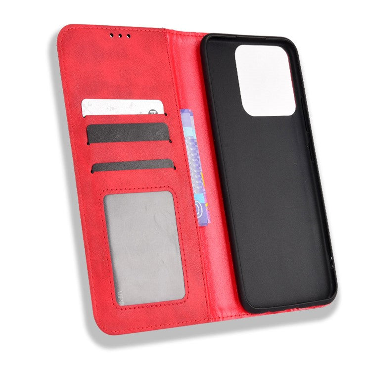 For Realme Narzo 50A Well-protected Wallet Retro Style Imprinted Leather Magnetic Closing Phone Cover with Stand - Red