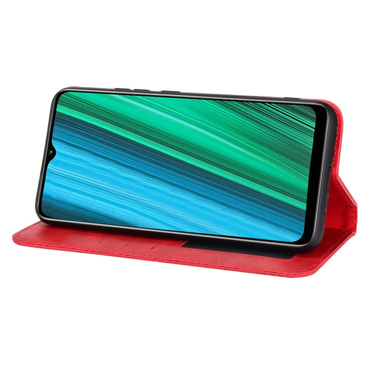 For Realme Narzo 50A Well-protected Wallet Retro Style Imprinted Leather Magnetic Closing Phone Cover with Stand - Red