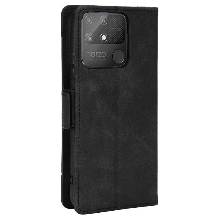 Double Protection PU Leather + TPU Phone Cover for Realme Narzo 50A, Cash Pocket Multiple Card Slot Case with Stand Case - Black