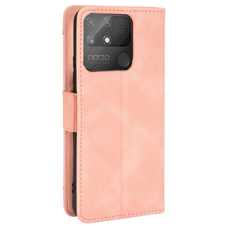 Double Protection PU Leather + TPU Phone Cover for Realme Narzo 50A, Cash Pocket Multiple Card Slot Case with Stand Case - Pink
