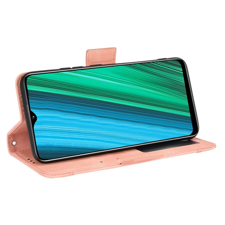 Double Protection PU Leather + TPU Phone Cover for Realme Narzo 50A, Cash Pocket Multiple Card Slot Case with Stand Case - Pink
