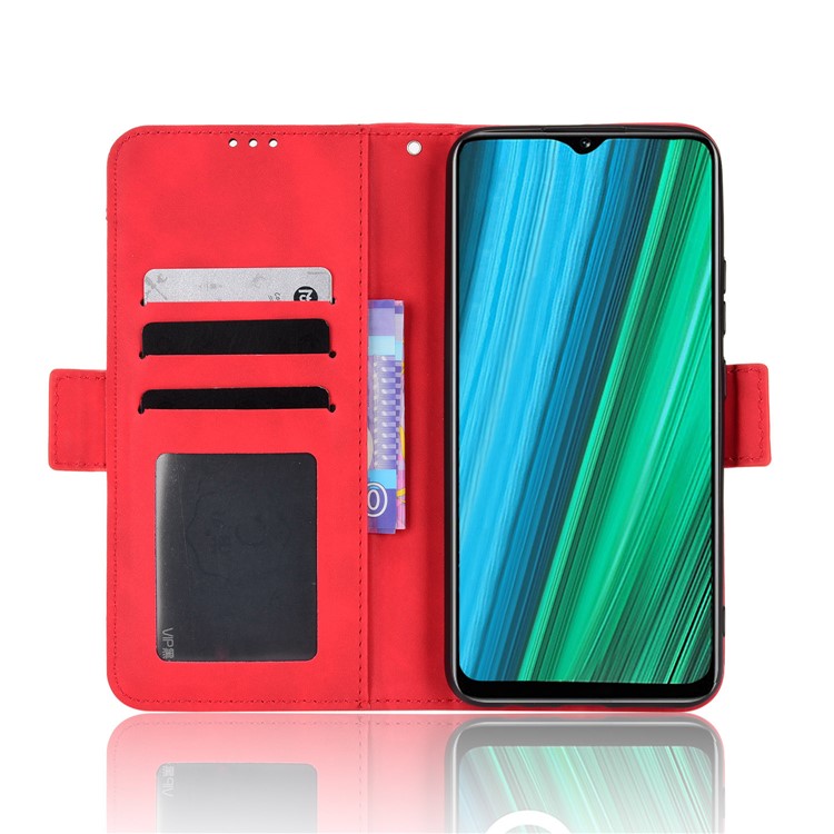 Double Protection PU Leather + TPU Phone Cover for Realme Narzo 50A, Cash Pocket Multiple Card Slot Case with Stand Case - Red