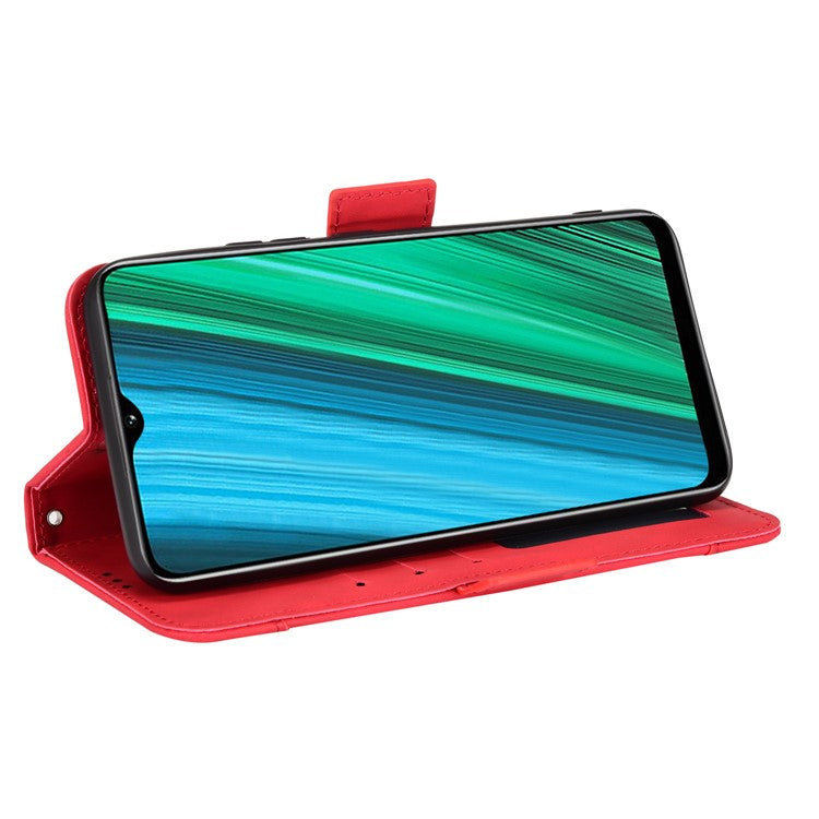 Double Protection PU Leather + TPU Phone Cover for Realme Narzo 50A, Cash Pocket Multiple Card Slot Case with Stand Case - Red