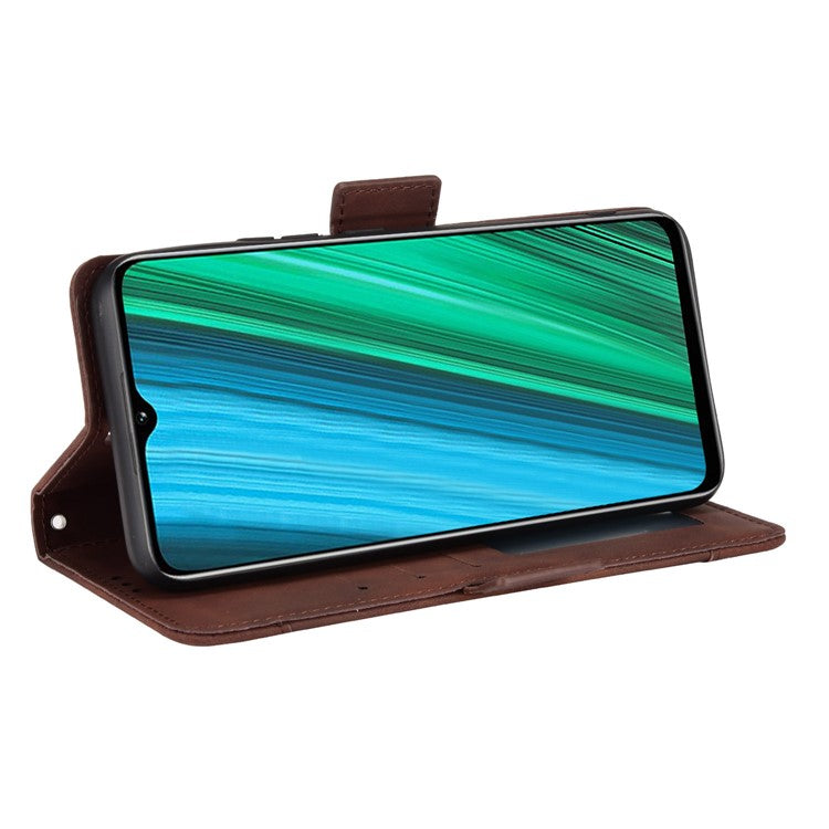 Double Protection PU Leather + TPU Phone Cover for Realme Narzo 50A, Cash Pocket Multiple Card Slot Case with Stand Case - Brown