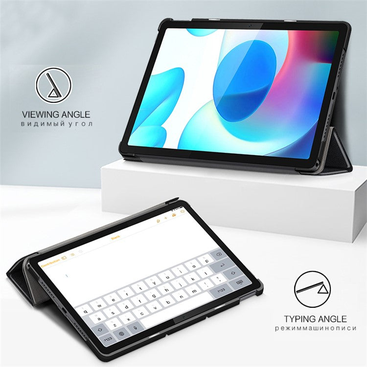 JIUYU PU Leather+PC Tri-fold Stand Drop-proof Tablet Case Shell for Realme Pad - Black