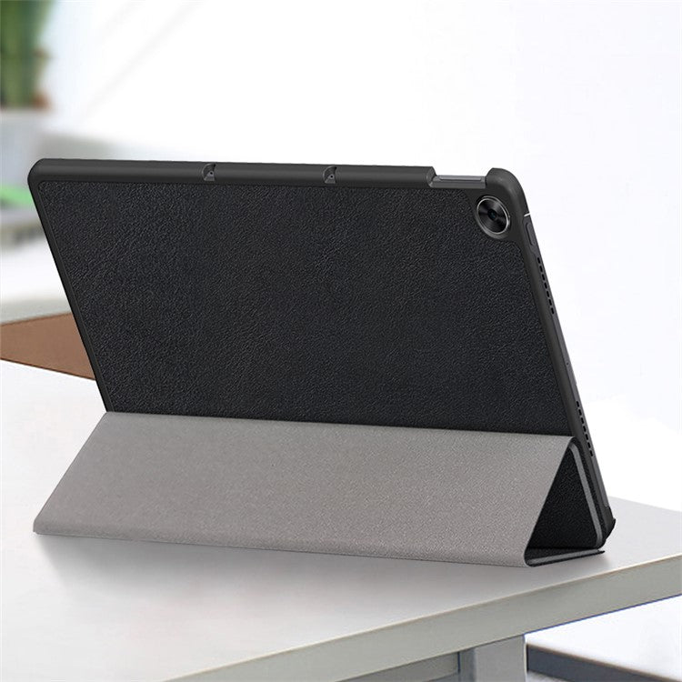 JIUYU PU Leather+PC Tri-fold Stand Drop-proof Tablet Case Shell for Realme Pad - Black