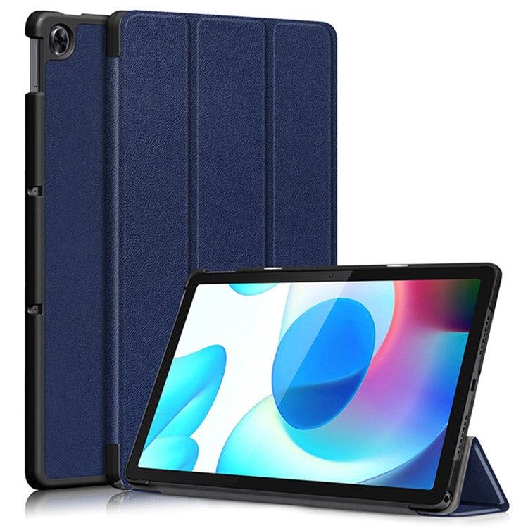 JIUYU PU Leather+PC Tri-fold Stand Drop-proof Tablet Case Shell for Realme Pad - Blue