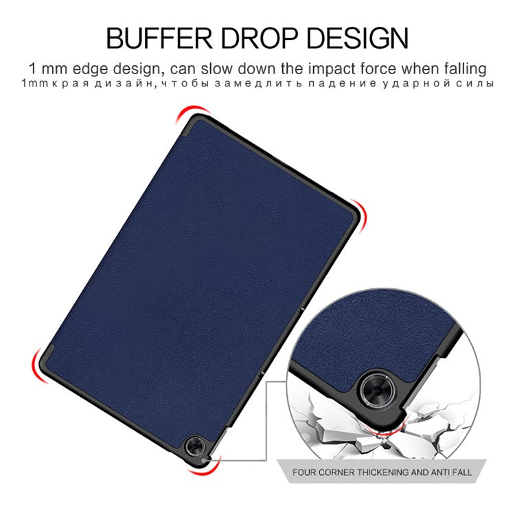 JIUYU PU Leather+PC Tri-fold Stand Drop-proof Tablet Case Shell for Realme Pad - Blue