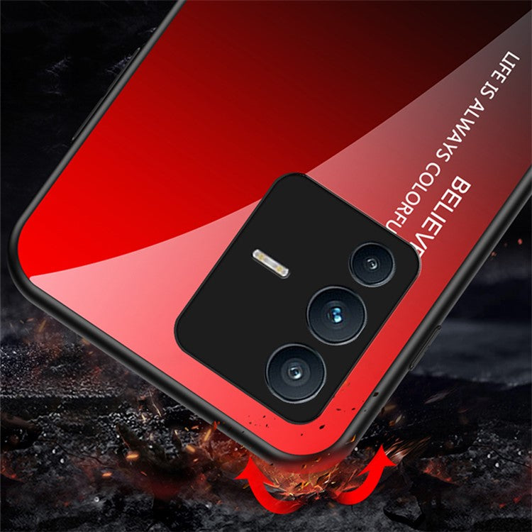 Gradient Color Phone Case for vivo S12 / V23 5G, Shockproof TPU Edges + Hard PC + Tempered Glass Protective Cover - Gradient Yellow