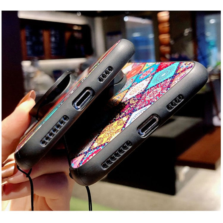 For vivo S12 / V23 5G Kickstand Flower Pattern Anti-Scratch Tempered Glass + PC Back + TPU Bumper Shockproof Case with Lanyard - Color Pattern