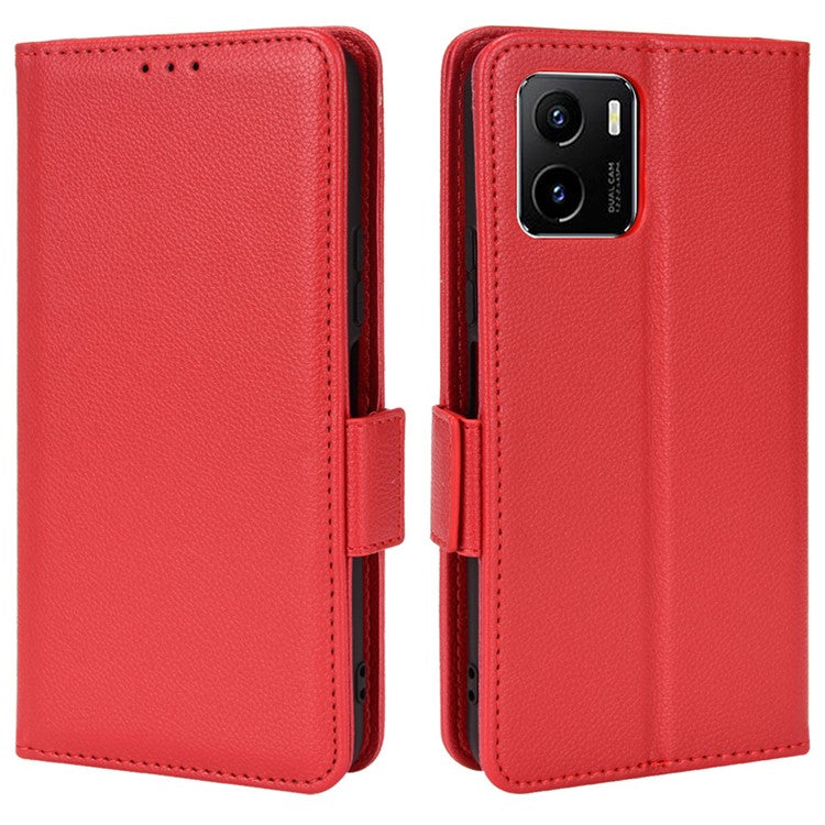 For vivo Y15s/Y15a/Y10/T1/Y01/iQOO U5x Shockproof PU Leather Surface Magnetic Smartphone Shell Litchi Texture Stand Wallet Case Mobile Phone Cover - Red