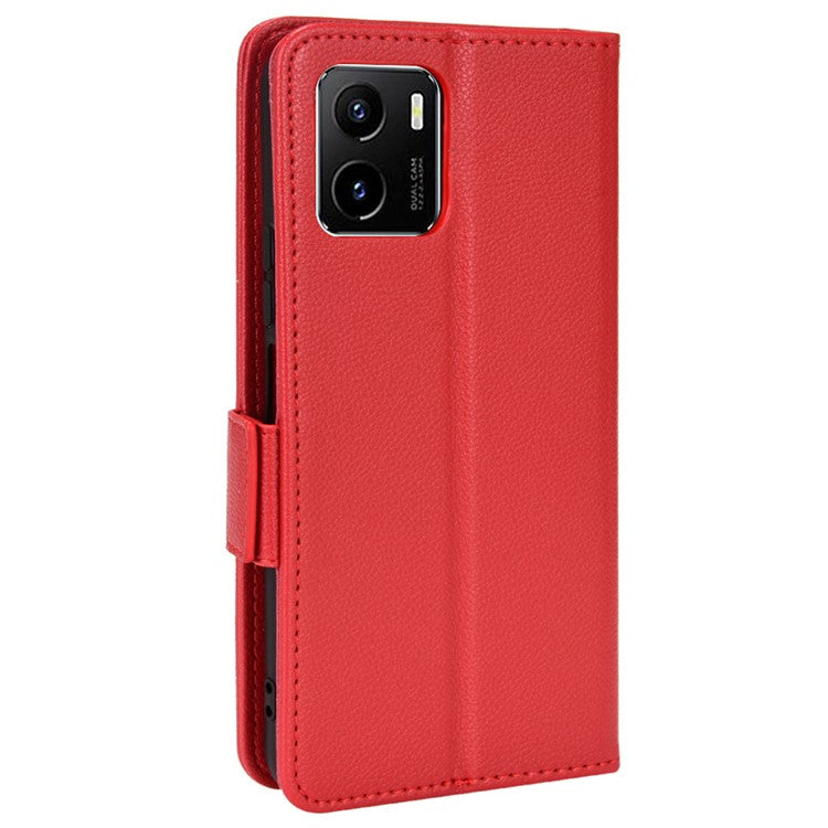 For vivo Y15s/Y15a/Y10/T1/Y01/iQOO U5x Shockproof PU Leather Surface Magnetic Smartphone Shell Litchi Texture Stand Wallet Case Mobile Phone Cover - Red
