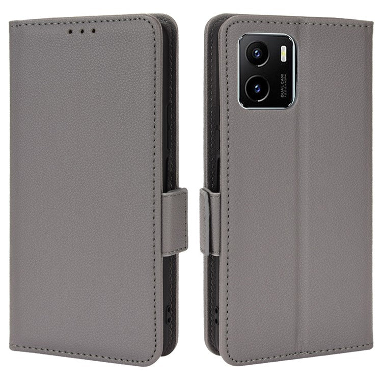 For vivo Y15s/Y15a/Y10/T1/Y01/iQOO U5x Shockproof PU Leather Surface Magnetic Smartphone Shell Litchi Texture Stand Wallet Case Mobile Phone Cover - Grey