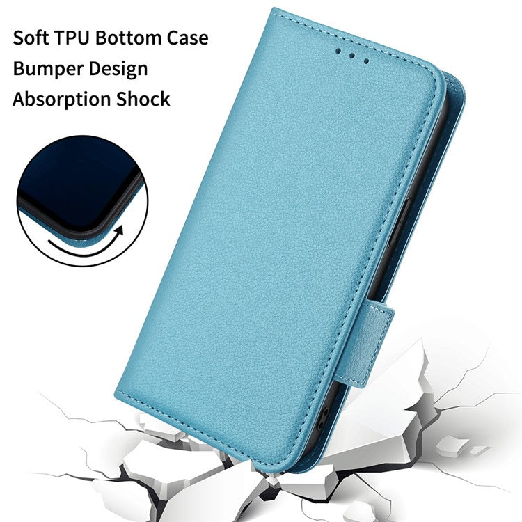 For vivo V21 4G/V21 5G Side Magnetic Clasp Litchi Texture Leather Case Phone Wallet Stand Design Receiver Cutout Protective Case - Baby Blue