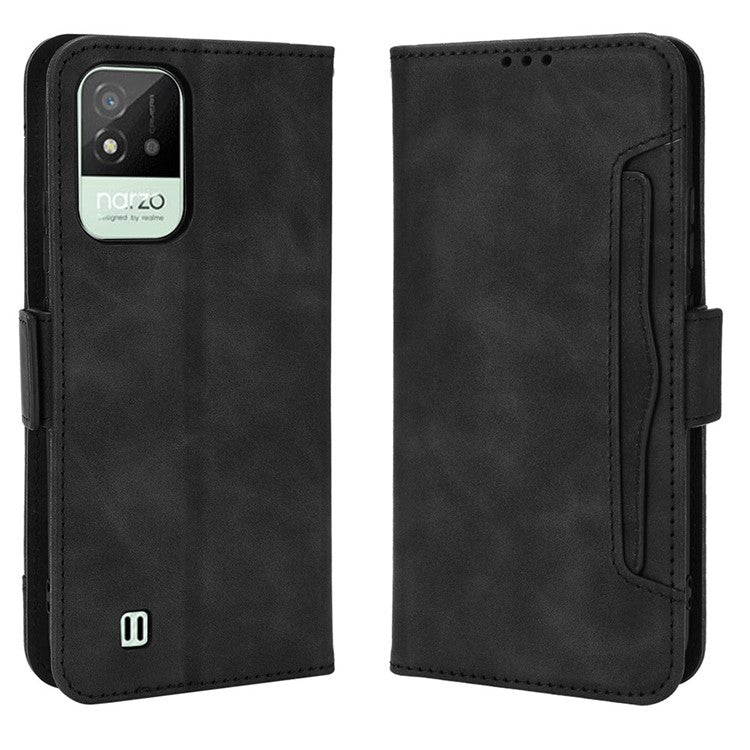 For Realme Narzo 50i Anti-drop Multi-card Slots Case All-inclusive Protection Premium PU Leather Stand Phone Shell with Wallet - Black