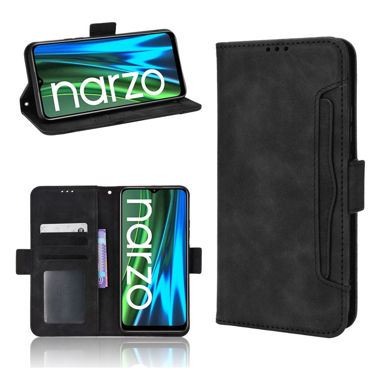 For Realme Narzo 50i Anti-drop Multi-card Slots Case All-inclusive Protection Premium PU Leather Stand Phone Shell with Wallet - Black
