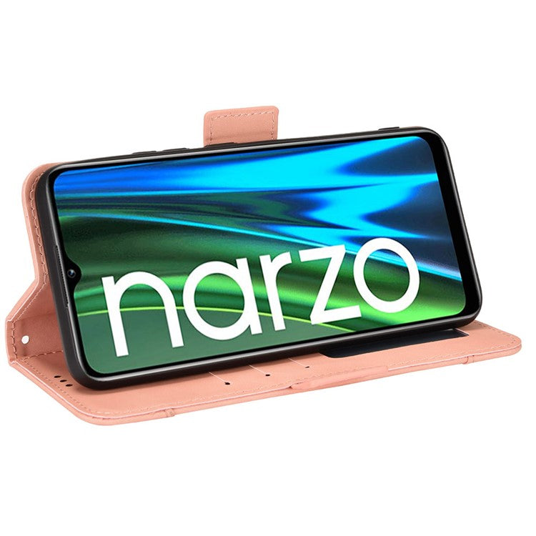 For Realme Narzo 50i Anti-drop Multi-card Slots Case All-inclusive Protection Premium PU Leather Stand Phone Shell with Wallet - Pink