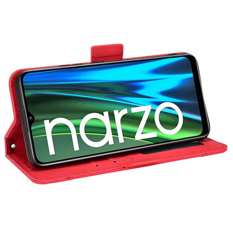 For Realme Narzo 50i Anti-drop Multi-card Slots Case All-inclusive Protection Premium PU Leather Stand Phone Shell with Wallet - Red
