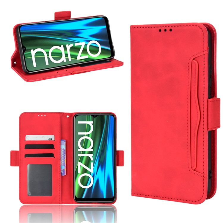 For Realme Narzo 50i Anti-drop Multi-card Slots Case All-inclusive Protection Premium PU Leather Stand Phone Shell with Wallet - Red