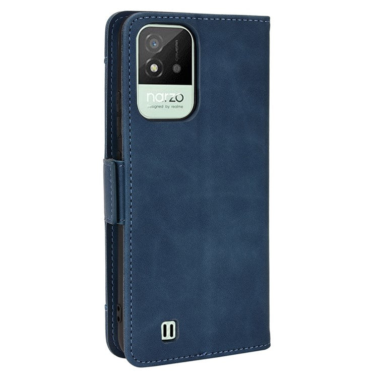 For Realme Narzo 50i Anti-drop Multi-card Slots Case All-inclusive Protection Premium PU Leather Stand Phone Shell with Wallet - Blue