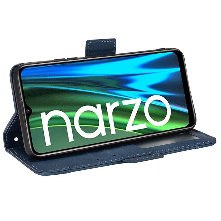 For Realme Narzo 50i Anti-drop Multi-card Slots Case All-inclusive Protection Premium PU Leather Stand Phone Shell with Wallet - Blue