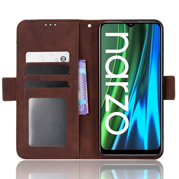 For Realme Narzo 50i Anti-drop Multi-card Slots Case All-inclusive Protection Premium PU Leather Stand Phone Shell with Wallet - Brown