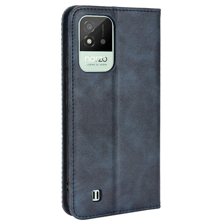 For Realme Narzo 50i Vintage PU Leather + Soft TPU Imprinted Mosaic Shell Case Wallet Magnetic Absorption Stand Folio Shockproof Protective Cover - Blue