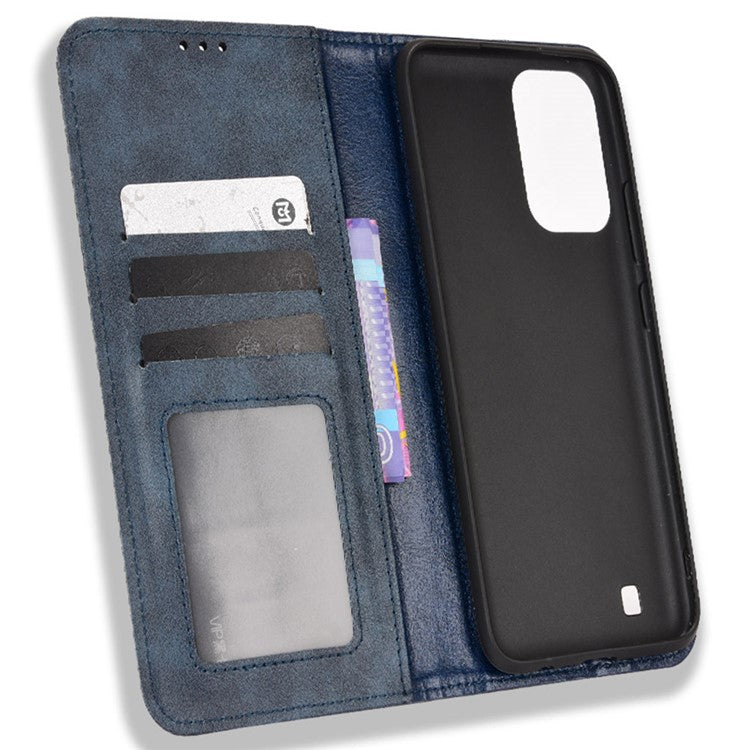 For Realme Narzo 50i Vintage PU Leather + Soft TPU Imprinted Mosaic Shell Case Wallet Magnetic Absorption Stand Folio Shockproof Protective Cover - Blue