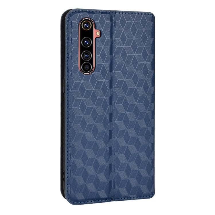 For Realme X50 Pro 5G/X50 Pro Player PU Leather + TPU Cover Imprinting Rhombus Walelt Stand Phone Case - Blue