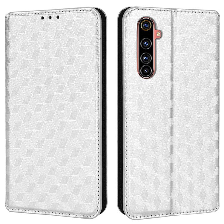 For Realme X50 Pro 5G/X50 Pro Player PU Leather + TPU Cover Imprinting Rhombus Walelt Stand Phone Case - Silver