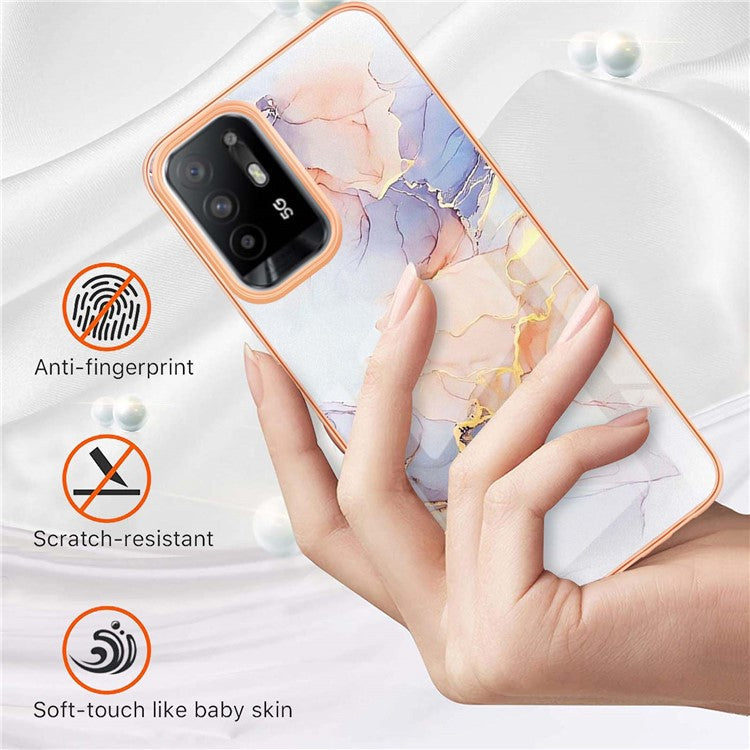 LB1 Series for Oppo A94 5G/A95 5G Soft Touch Marble Cell Phone Case, Anti-fingerprint Electroplating Soft TPU IMD Anti-scratch Cover - Milky Way Marble White