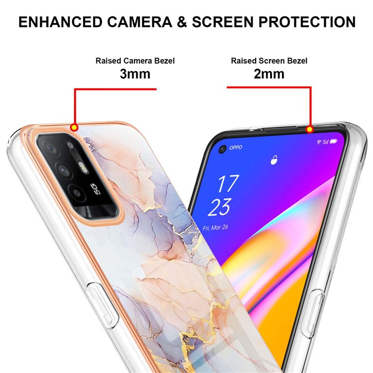 LB1 Series for Oppo A94 5G/A95 5G Soft Touch Marble Cell Phone Case, Anti-fingerprint Electroplating Soft TPU IMD Anti-scratch Cover - Milky Way Marble White