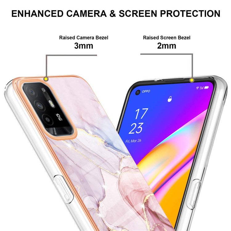 LB3 Series Marble Shockproof Protective Case for Oppo A94 5G / A95 5G, Electroplating IMD Slim Flexible TPU Phone Cover - Rose Gold 005