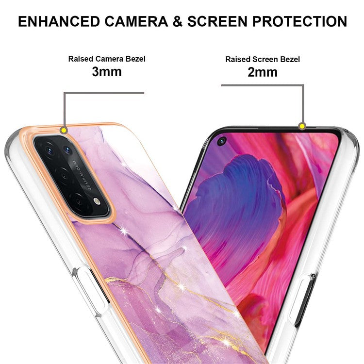 LB3 Series Marble TPU Phone Case for Oppo A74 5G / A93 5G / A54 5G / A93s 5G, IMD Electroplated Edge Anti-Fall Heavy Duty Protective Cover - Purple 001