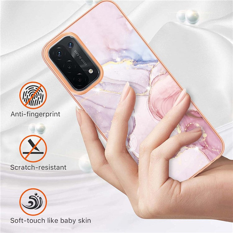 LB3 Series Marble TPU Phone Case for Oppo A74 5G / A93 5G / A54 5G / A93s 5G, IMD Electroplated Edge Anti-Fall Heavy Duty Protective Cover - Rose Gold 005