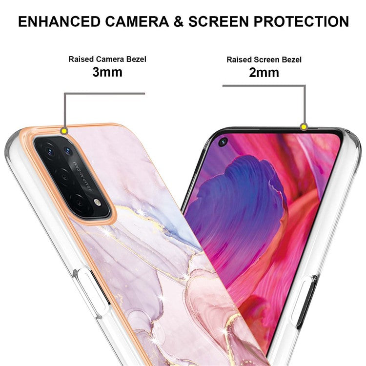 LB3 Series Marble TPU Phone Case for Oppo A74 5G / A93 5G / A54 5G / A93s 5G, IMD Electroplated Edge Anti-Fall Heavy Duty Protective Cover - Rose Gold 005